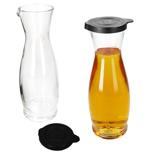 MamboCat Mia Misura Lot de 2 carafes à vin avec couvercle en plastique noir I 1 litre calibré I Carafe en verre avec bec verseur et anse pour vin, eau, jus,...