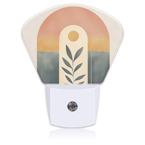 Image of Abstract Art Boho Sun Night Light Plug into Wall, Bohemian Line Leaves Night Light with Dusk to Dawn Sensor for Kid Girls Boys Women Men Room, Hallway, Kitchen, Bathroom, Stairs Decor