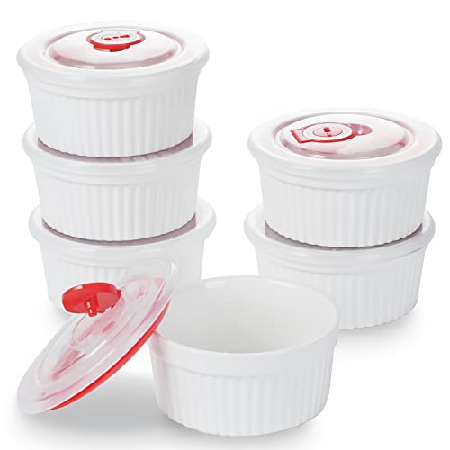 12 Oz Ramekins With Lids - 6 Pcs Porcelain Ramekins Dishes For Souffle,Creme Brulee, Pudding, Custard Cups,Bakeware Bowls Set For Baking,Oven Safe, White (4.5 Inch) #TOP3