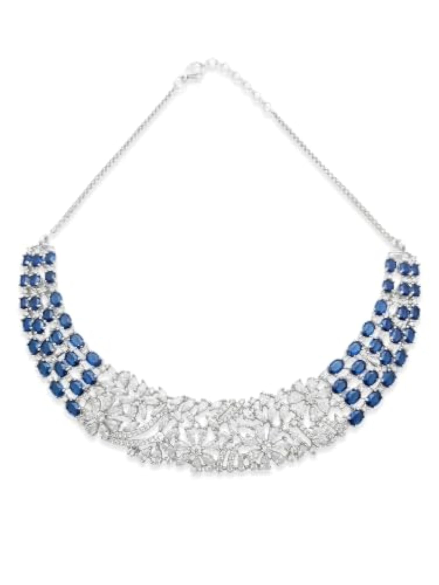 Silver-Plated American Diamond Party Necklace Set