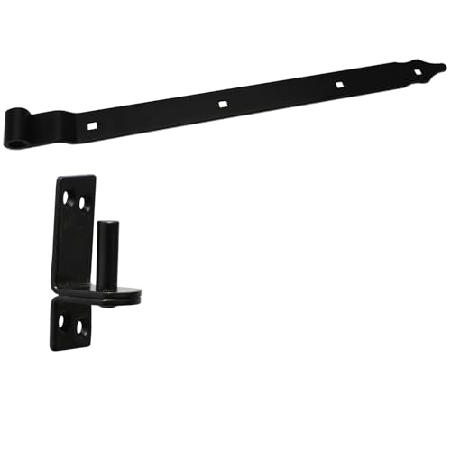 BRESKO Ladenband gekröpft mit Kloben Set 30-80 cm Torband Türband Scharnier Bandscharnier Tor Gartentor Beschlag (Schwarz, 500x35x4 mm)