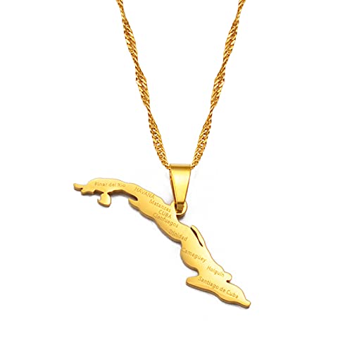 YUANYIRAN Mapa De Cuba con Ciudades Collares Colgantes - Charm African Country Maps Bandera Fina Cadena Collares, Color Oro Hip Hop Mapa Joyería Étnica para Mujeres Hombres Fiesta Regalo,45Cm