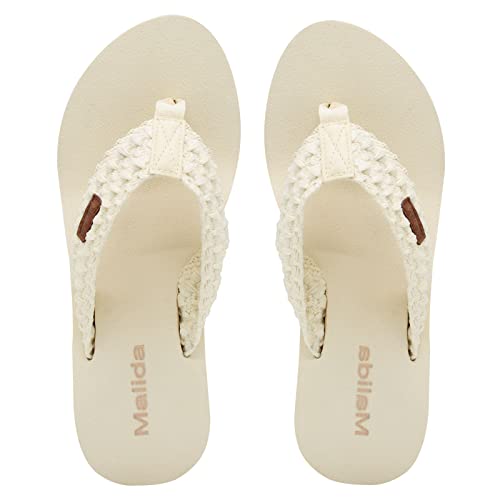 Image of MALIDA Womens Wedge Arch Support Flip Flops Cushion Soft Rubber Midsole Platform Thong Sandals with Rubber Sole