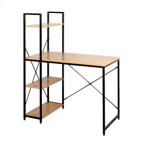 AKTIVE MAX Home Mesa Escritorio con estantería, 100x52x120 cm, 3 estantes, Tablero Madera, Estructura Acero Negro, Oficina y Estudio, Industrial, Patas de nivelación Ajustables, Escritorios (18421)