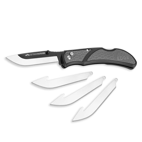 OUTDOOR EDGE 3.0 RazorLite EDC - Replaceable Blade EDC Folding Knife with Pocket Clip and One Hand Opening for Everyday Carry (Gray 4 Blades)