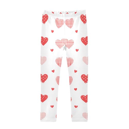 Valentines Red Heart Shape Girls Leggings Ultra Soft Compression Yoga Gym Pants for Kids 4-10T