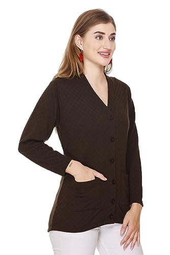 Image of Women's Woolen V-Neck Cardigan - Heavy Daffodil Fabric Winter Wear Acropoly Wool Cardigan for Women