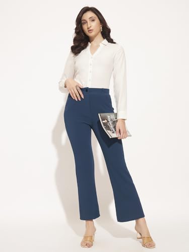 Image of Vogaan Women High Rise High Waist Trousers Flared Korean Style Formal Pants| Elegant Workwear for Office, College & Events