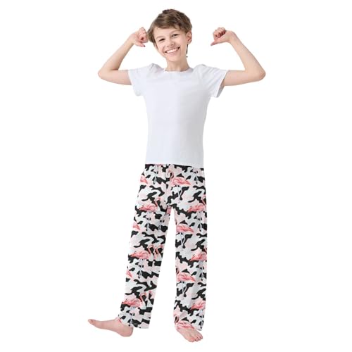 Flamingo Camouflage Boys Long Pants Soft Trousers Elastic Waist Kids Lounge Bottoms with Pockets S-XL2