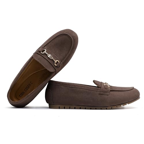 Image of Women's Wide Loafers Casual Slip on Flat Shoes Women's Comfort Penny Loafers with Arch Support Women Dressy Moccasins