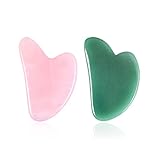 JOVIVI Handmade Natural Rose Quartz/Green Aventurine Gua Sha Guasha Scraping Massage Tool, Heart-Shape Scraping Board for Acupuncture Therapy (2pc/Set)