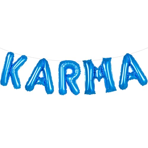 Blue KARMA Balloons for Jersey Shore Party Decorations, 16 inch KARMA Letter Balloons Large KARMA Banner for Jersey Shore Birthday Decorations Supplies for Men Women Him Her Jersey Shore Birthday