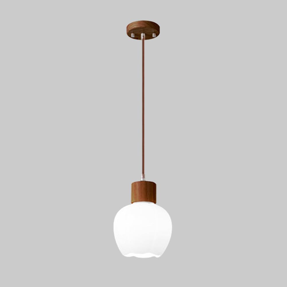 Lámpara colgante de madera noble y cristal esférico con accesorio de iluminación E27