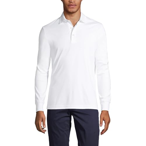 Lands' End Mens Long Sleeve Supima Polo White Regular Medium