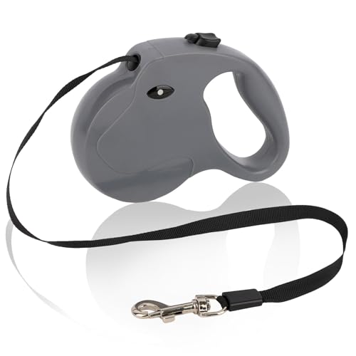 Esitrormi Retractable Dog Lead, 4.3M/170IN Extendable Dog Lead 360Â°Tangle-Free, Anti-Slip Handle with One-Handed Brake & Lock for Small Medium Dogs Cat (Grey)