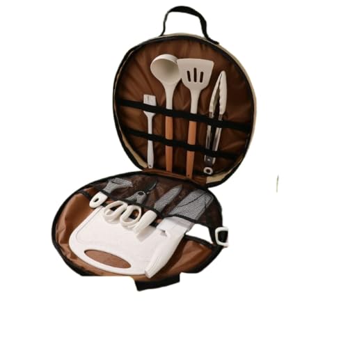 XPPX10点セットキャンプ用携帯ステンレス食器 ピクニック収納バッグ キッチンツール 調理器具 アウトドア キャンプ 軽量コンパクト設計 (セラミック調理器具10点セット(ラウンドパッケージ))
