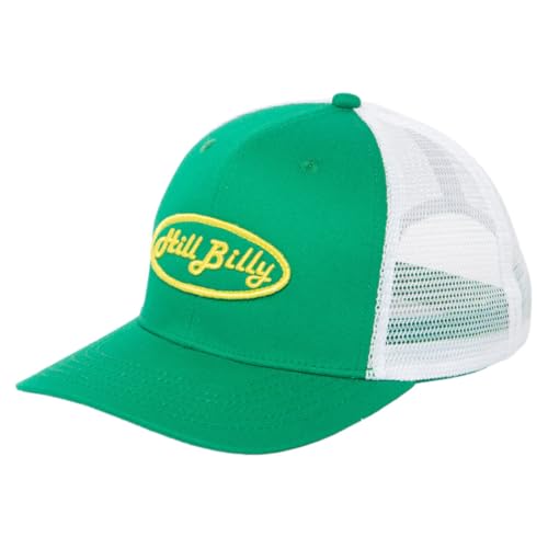 Hillbilly Wordmark Patch Unisex Adult Adjustable Mesh Trucker Snapback Hat (US Alpha One Size Green/White)