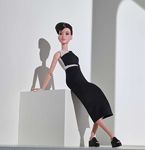 Barbie Signature Looks Doll (Petite, Brunette Pixie Cut) Fully Posable Fashion Doll Wearing Black Midi Skirt For Collectors #TOP1