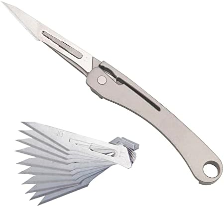 ILEAF Titanium Alloy Daily Mini Pocket Folding Utility Knife with 10 Replaceable Quick Change Blades, Ultra Compact and Lightweight