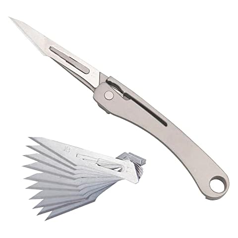 ILEAF Titanium Alloy Daily Mini Pocket Folding Utility Knife with 10 Replaceable Quick Change Blades, Ultra Compact and Lightweight Cover