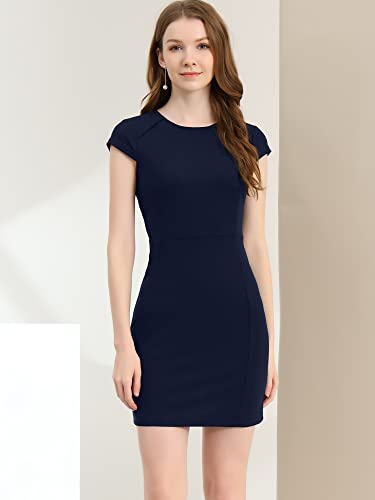 Allegra K Women's Cap Sleeve Basic Slim Fit Work Mini Bodycon Dress Small Dark Blue #TOP1