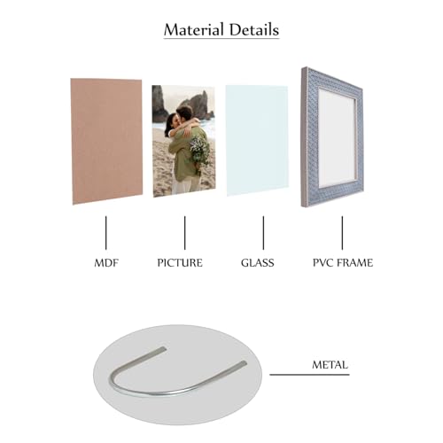 Image of GOLDEN PEACOCK Set of 2 Antique Grey 5x7 Photo Frames, Wall & Tabletop | Textured Picture Holders with Clear Glass Front for Family Photos, Office Display, Home Decor & Gifting