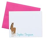 Personalized Horse Stationary for Girls, Horse Note Cards with Envelopes, A2 FLAT Cards, Choose Ink and Envelope Color, Stationery for Kids, Horse Riding Gifts for Girls