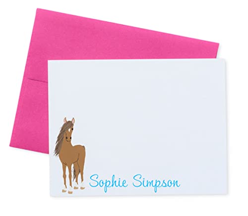 Personalized Horse Stationary for Girls, Horse Note Cards with Envelopes, A2 FLAT Cards, Choose Ink and Envelope Color, Stationery for Kids, Horse Riding Gifts for Girls