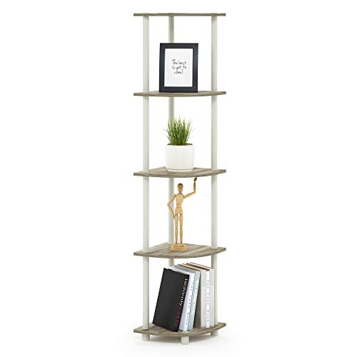 Image of Furinno TURN-N-TUBE Corner Shelf, 5-Tier Corner Bookshelf, Open Storage Shelves, for Organization and Storage, Living Room, Home Office, Garage, Bedroom, Sonoma Oak