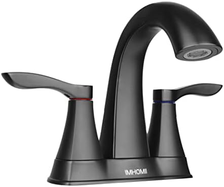 IMHOMII 4" Black Centerset Bathroom Faucet,4 inch Lavatory Faucet, 2-Handle Spout Centerset Vanity Sink Faucet in Matte Black, Soft Water Brass Faucet Compatible with All Drain Assembly w/o Lift Rod