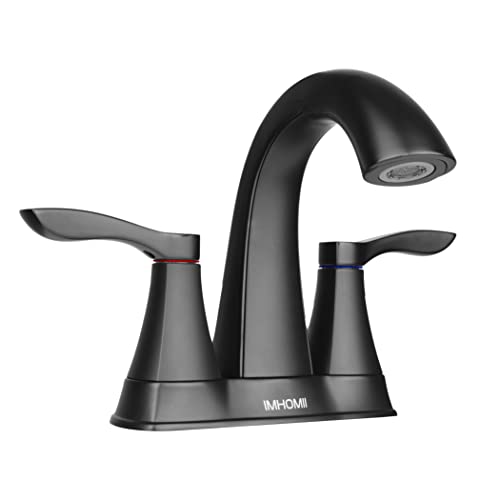 Imhomii 4" Black Centerset Bathroom Faucet,4 Inch Lavatory Faucet, 2-Handle Spout Centerset Vanity Sink Faucet In Matte Black, Soft Water Brass Faucet Compatible With All Drain Assembly W/O Lift Rod #TOP10