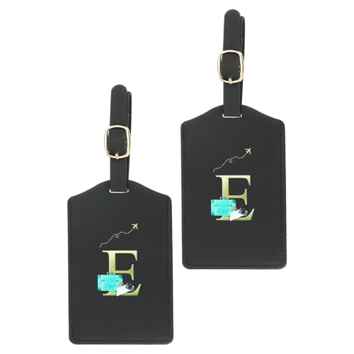 PATIKIL Initial Luggage Tags Black E PU Leather Baggage Tags 2Pcs