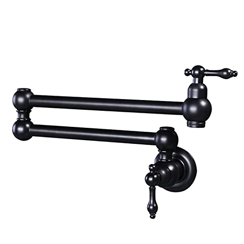 Robinet de cuisine or brossé en laiton pour évier mural avec double bras pivotant