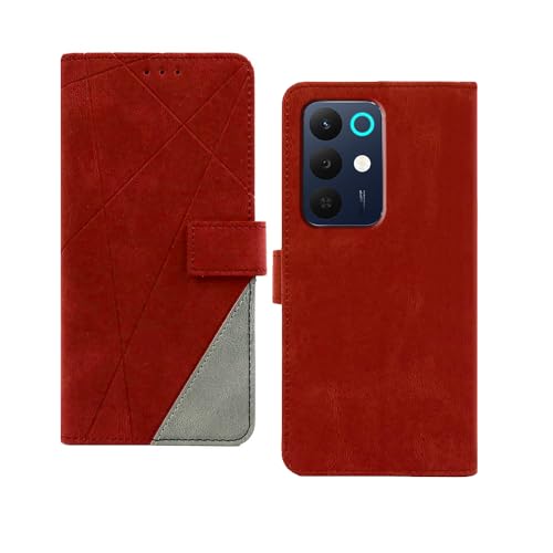 Image of amazon basics Realme 15X 5G Flip Cover | Card Pockets Wallet & Stand | Flip Cover for Realme 15X 5G (Red with Grey)