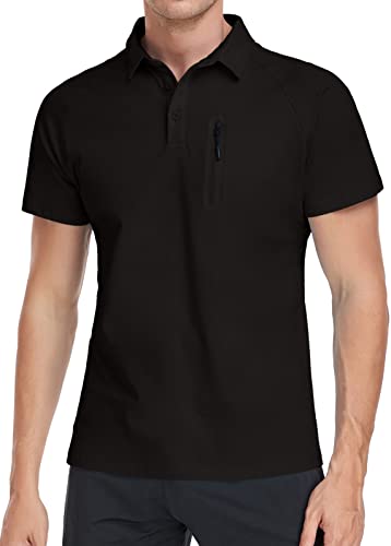 Kuyigo Men's Activewear Polo Shirt Quick Dry Short Sleeve Tactical Shirts Pique Jersey Golf Shirt Black Big And Tall Xxxl #TOP1