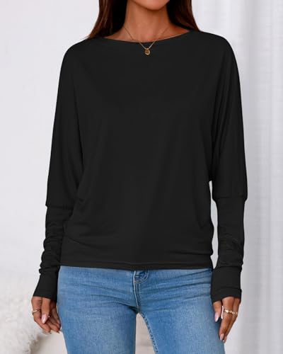 Zenlonr Long Sleeve Tops for Women Fall Fashion Outfits 2025 Crewneck Knit Basic Tee Shirts Business Casual Tops2