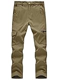 BGOWATU Men's Cargo Hiking Pants Fleece Lined Waterproof Windproof Snow Ski Insulated Pant with 6 Pockets Khaki 38