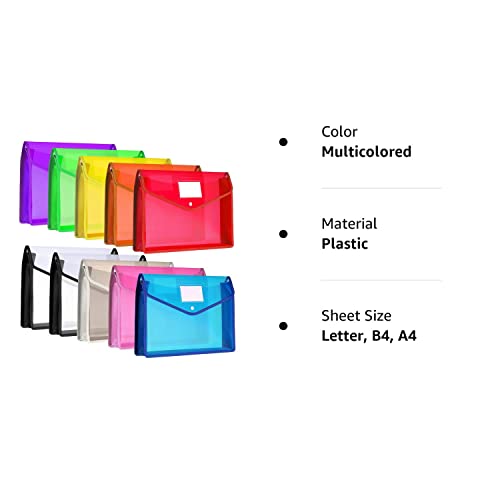 10 Pieces B4 Plastic File Folders Envelope Expanding File Wallet Organizer Documents Folder With Snap Closure And Pocket Waterproof Transparent File Pouch For School Office(Multicolored,Horizontal) #TOP7