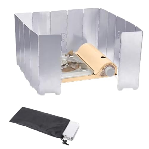 Outdoor Stove Windscreen Ultra light Aluminum foldable Camping Stove Windshield with Carrying bag for Butane Stoves Picnic (16 Plates)