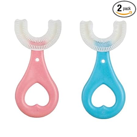 BS packaging U Shaped Toothbrush for Kids Manual Whitening Toothbrush Silicone Brush Head for Kids Children Infant Toothbrush For 2-6 Years Mouth-Cleaning (Multicolor, Pack of 2) (Heart)