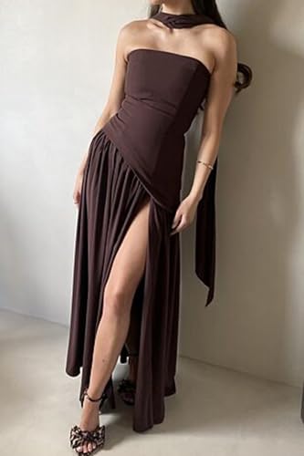 Strapless Long Bridesmaid Dresses with Scarf Elegant Chiffon Pleated A-Line Floor Length Formal Evening Gowns4