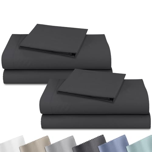 Image of 2-Pack Soft Natural 100% Cotton Sateen Twin Size Sheet Set, Dark Grey
