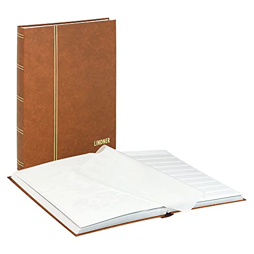 Classeur pour timbres Lindner anti-gondolement à 32 pages blanches format standard brun clair
