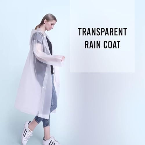 Image of OUTO Raincoat for Women Waterproof, EVA Raincoat for Men with Hood, Lightweight Reusable Rain Poncho, Full Sleeves Outdoor Rain Wear for Camping, Hiking & Travelling (Free Size,1 Pc White)