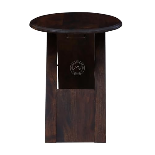 Image of NSH Luxury Sheesham Solid Wood Cross Leg Coffee Side Table | Multipurpose Stool for Living Room, Bedroom or Dining Room | Walnut Finish, 1 Wooden Table Side End Stool