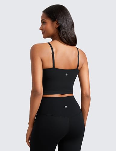 Image of CRZ YOGA Butterluxe Cami Crop Tank Tops | Light Support, Removable Pads, Yoga, Extremely Soft, Square Neck, Spaghetti Straps, Longline Sports Bras for Women