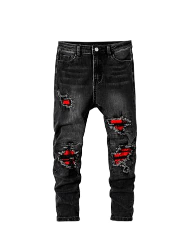 SweatyRocks Boy's Distressed Ripped Skinny Jeans Slim Fit Denim Pants with Pockets