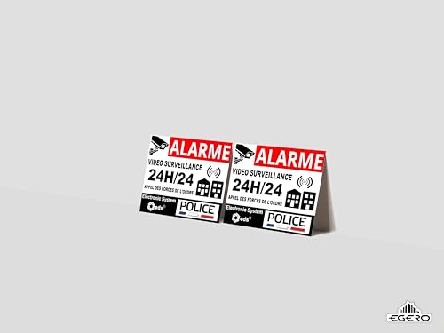 Stickers Alarme Vidéo Surveillance 24H/24 – Style Grand Format Police (14.8 x 10.5cm) – Lot de 8 Autocollants Dissuasion | Sécurité Maison, Garage, Commerce, Fenêtres & Portes | Résistant UV & Pluie – vue 4