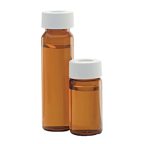 Wheaton Science Products W224614 Amber Borosilicate Glass Lab File Environmental Analysis Vial with White PP Open Top Screw Cap and PTFE-Faced Silicone Septa, 40 mL Capacity (Pack of 72)