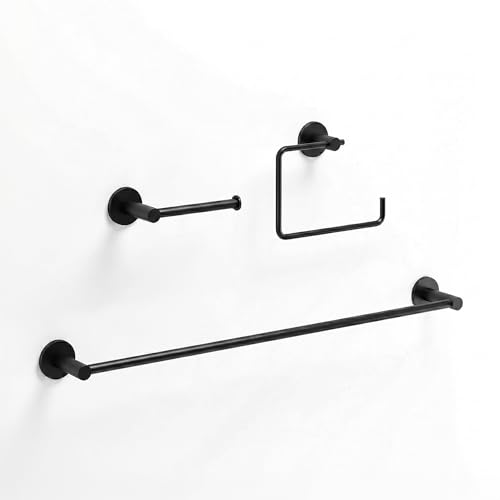 VIGO Cass 3 Pieces Bathroom Hardware Set, 24 inch Towel Bar, Hand Towel Holder, Toilet Paper Holder Wall Mounted, Stainless Steel Bath Accessory Set Matte Black Finish